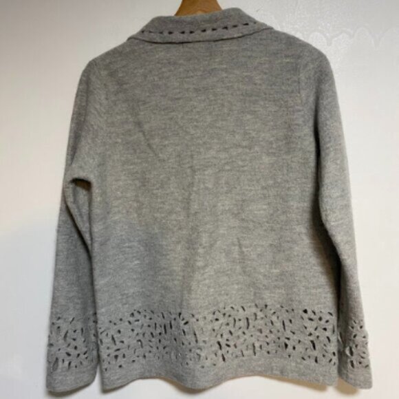 525 America Wool Laser Cut Full Zip Gray Women's Cardigan Sweater Jacket Size M - Picture 12 of 12